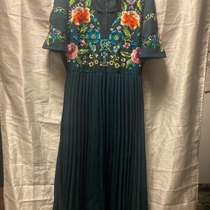 ASOS Dark Teal Maxi Dress with Floral Embroidery made in India